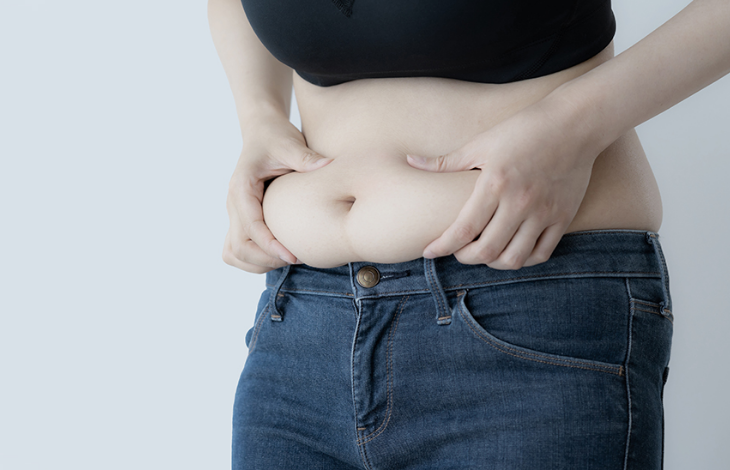 肥満の方が自分のお腹の贅肉を両手で掴んでいる様子